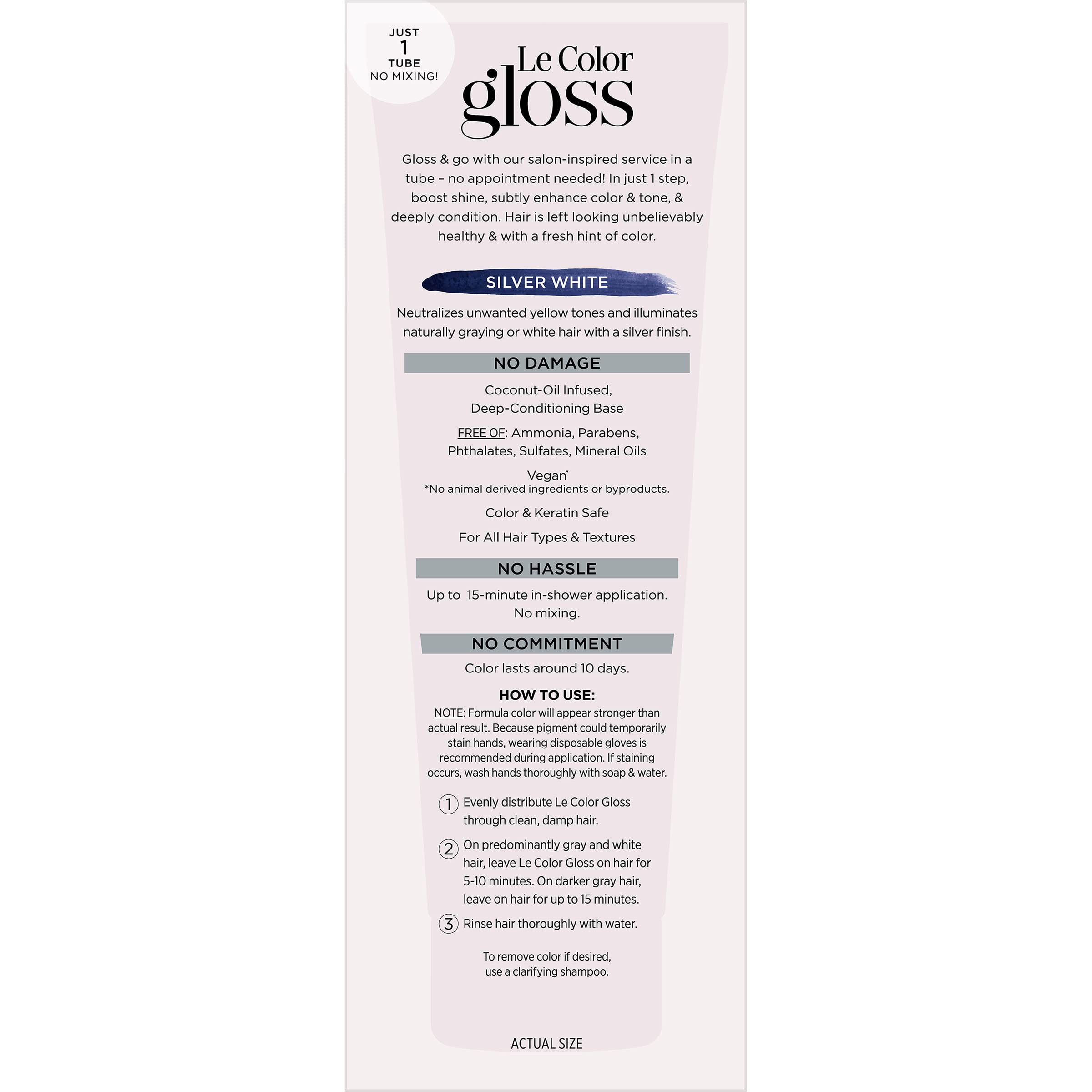 L'Oreal Paris Le Color Gloss One Step Toning Gloss, In-Shower Hair Toner with Deep Conditioning Treatment Formula for Gray Hair, Silver White, 1 Kit